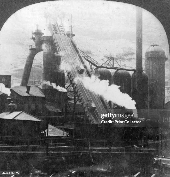 Blast furnace, Pittsburgh, Pennsylvania, USA, early 20th century. Stereoscopic card. Detail.