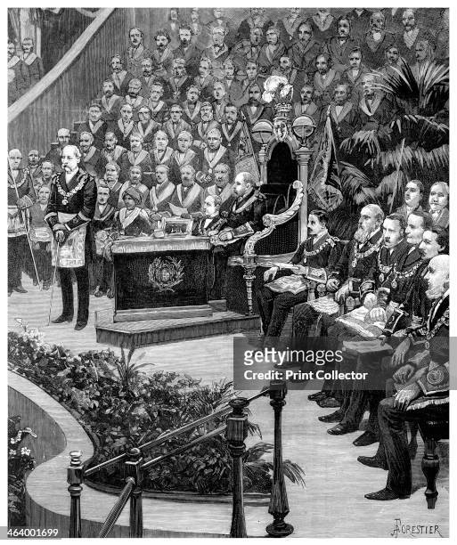 Grand Masonic gathering, 1887. Held in the Royal Albert Hall in honour of Queen Victoria's Golden Jubilee. A print from The Illustrated London News,...