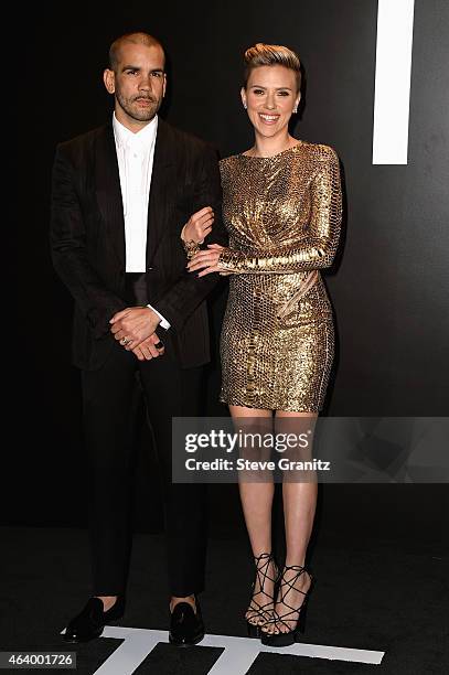 Journalist Romain Dauriac and actress Scarlett Johansson attend the TOM FORD Autumn/Winter 2015 Womenswear Collection Presentation at Milk Studios in...