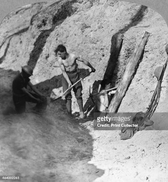 Sappers and miners at work, Ypres salient, Belgium, World War I, c1915-c1917. Digging a tunnel under Hill 60. Hill 60 was a strategically important...