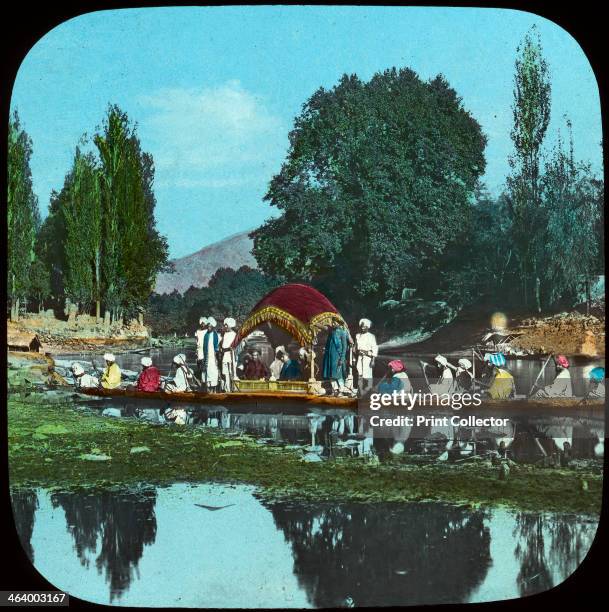 State barge on the Apple Tree Canal, India, late 19th or early 20th century. Lantern slide.