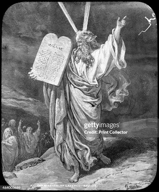 Moses receives the law, late 19th or early 20th century. Moses receiving the Ten Commandments from God on Mount Sinai, as described in Exodus....