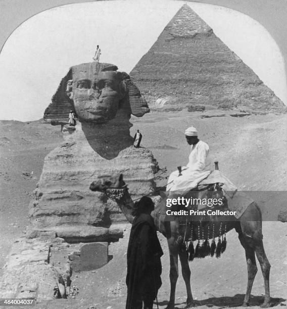 The Great Sphinx of Giza, Egypt, 1899. A portrait statue of the 4th dynasty Pharaoh Khafre in the form of a sphinx, a mythical creature with a lion's...