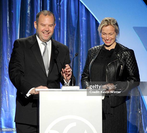 Producers Marc Shmuger and Alexis Bloom accept the Award for Outstanding Producer of Documentary Theatrical Motion Pictures for 'We Steal Secrets:...