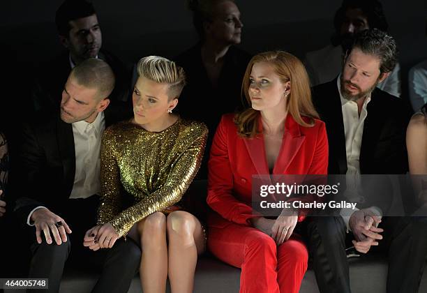 Journalist Romain Dauriac , actress Scarlett Johansson , actress Amy Adams , and actor Darren Le Gallo attend the TOM FORD Autumn/Winter 2015...