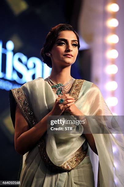 Indian Bollywood film actress Sonam Kapoor as Gem Jewellery Export Promotion Council brand Ambassador attends the 'The Artisan Jewellery Awards 2014'...