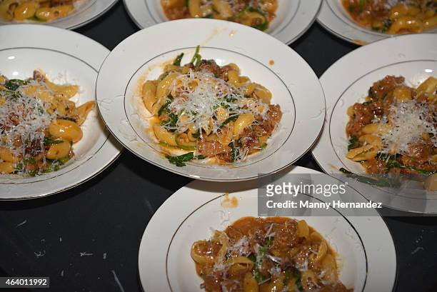 Food on display at the Tuscan Trio Dinner hosted by Fabio Viviani, Debi Mazar and Gabriele Corcos during the 2015 Food Network & Cooking Channel...