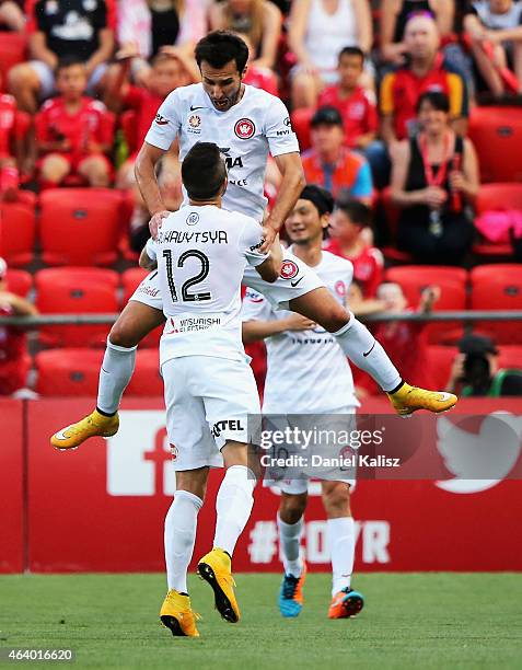 Labinot Haliti of the Wanderers reacts after scoring during the round 18 A-League match between Adelaide United and Western Sydney Wanderers at...