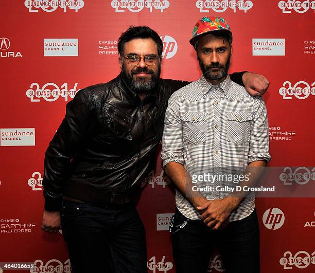 Filmmakers Jemaine Clement and Taika Waititi attend the "What We Do In The Shadows" preimiere at the Egyptian Theatre during the 2014 Sundance Film...