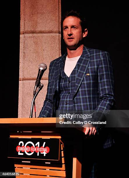 Sundance Film Festival Director of Programming Trevor Groth onstage at "What We Do In The Shadows" premiere at the Egyptian Theatre during the 2014...