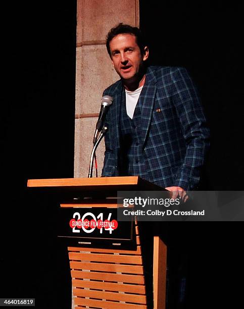 Sundance Film Festival Director of Programming Trevor Groth onstage at "What We Do In The Shadows" premiere at the Egyptian Theatre during the 2014...