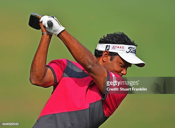 Chawrasia of India plays a shot during the third round of the Hero India Open Golf at Delhi Golf Club on February 21, 2015 in New Delhi, India.
