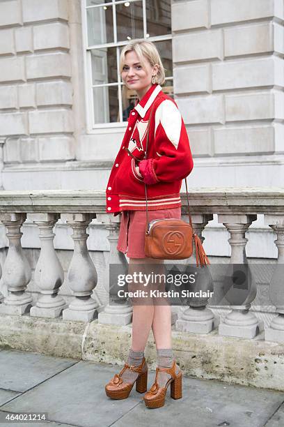 Fashion Blogger Pandora Sykes wears a vintage Varsity jacket
