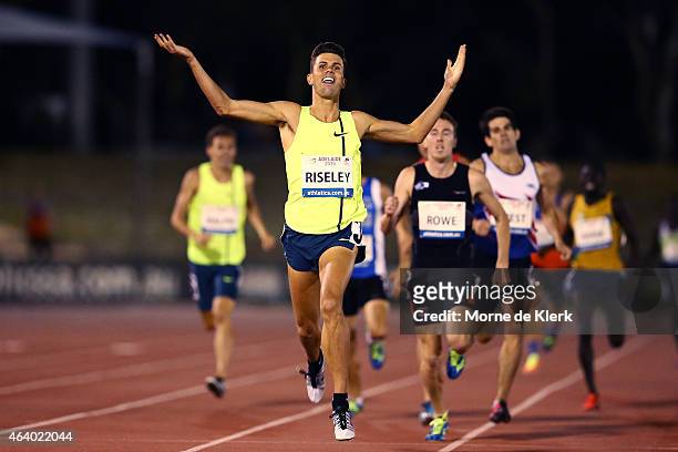 Jeffrey Riseley celebrates as he wins the Mens 800 Metre Open during the Adelaide Track Classic on February 21, 2015 in Adelaide, Australia.