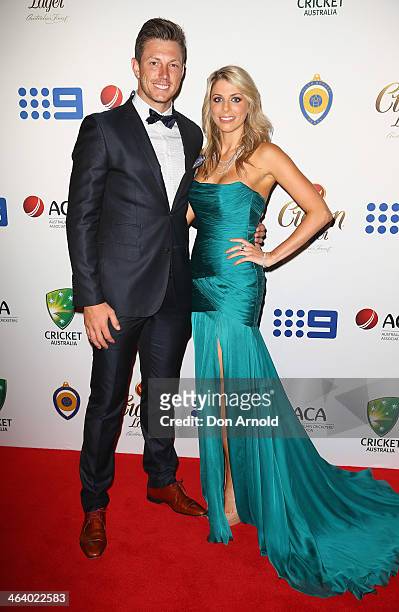 James Pattinson and Kayla Dickson arrive at the 2014 Allan Border Medal at Doltone House on January 20, 2014 in Sydney, Australia.