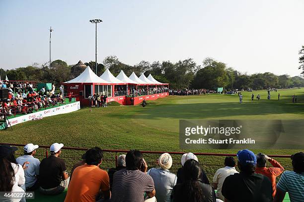 General view of the 18th hole during the third round of the Hero India Open Golf at Delhi Golf Club on February 21, 2015 in New Delhi, India.