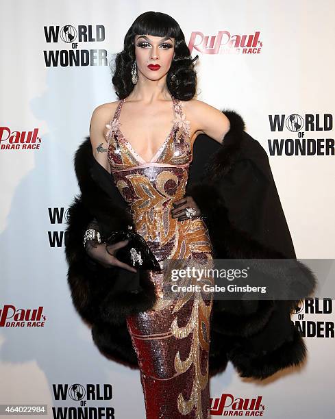 Cast member of season seven of "RuPaul's Drag Race" Violet Chachki arrives at a viewing party for the show's premiere at the Chateau Nightclub &...