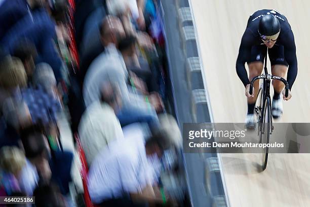 Edward Dawkins of New Zealand Cycling Team competes in the Mens Sprint Qualifying race during day 4 of the UCI Track Cycling World Championships held...
