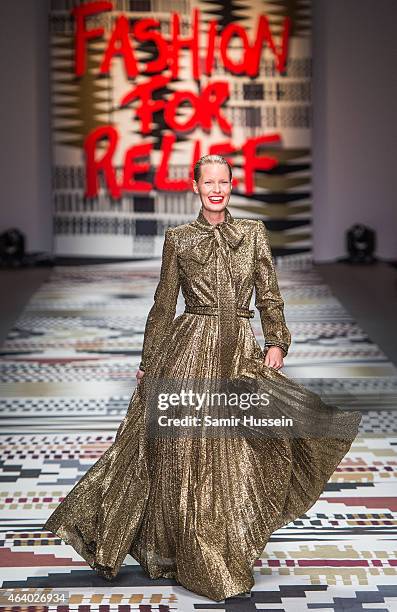 Caroline Winberg walks the runway at the Fashion For Relief charity fashion show to kick off London Fashion Week Fall/Winter 2015/16 at Somerset...