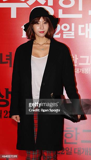 Koo Ji-Sung poses for photographs before the movie 'Miss Granny' VIP Premiere at Wangsimni CGV on January 14, 2014 in Seoul, South Korea.