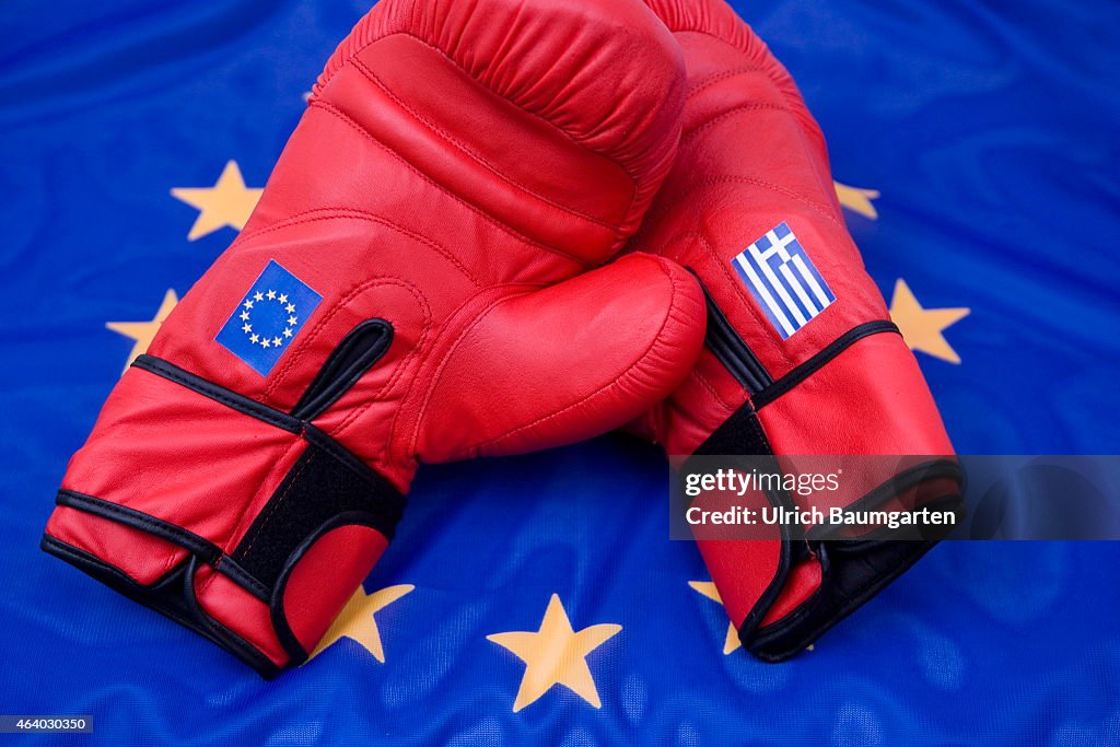 Boxing Gloves With Flags EU And Greece On A European Flag.