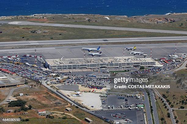 An aerial file picture of the state Nikos Kazantzakis airport in the city of Heracleion on the island of Crete taken on April 20, 2010. Greece...