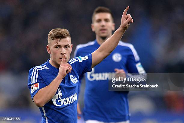Max Meyer of Schalke celebrates after scoring the opening goal during the Bundesliga match between FC Schalke 04 and SV Werder Bremen at Veltins...