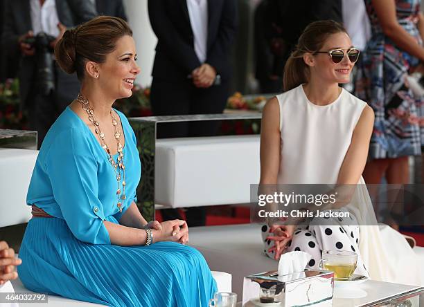 Princess Haya Bint Al Hussein and actress Olivia Palermo watch the action on the final day of the Cartier International Dubai Polo Challenge 10th...