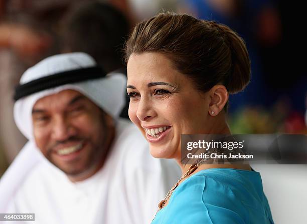 Princess Haya Bint Al Hussein and Ali Al Bawardi watch the action on the final day of the Cartier International Dubai Polo Challenge 10th edition at...