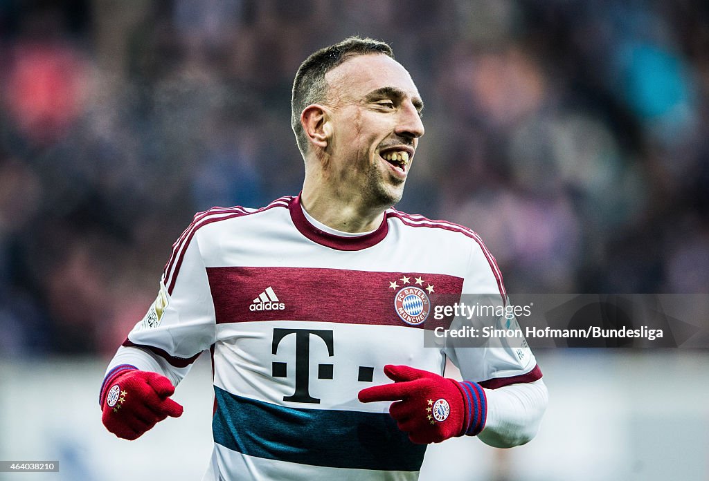 Franck Ribery of Muenchen smiles during the Bundesliga match between ...