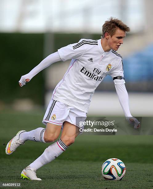 Martin Odegaard of Real Madrid Castilla in action during the Segunda Division B match between Real Madrid Castilla v Barakaldo CF at estadio Alfredo...