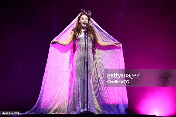 Sarah Brightman performs on stage during her concert at the Great Hall of the People on January 19, 2014 in Beijing, China.