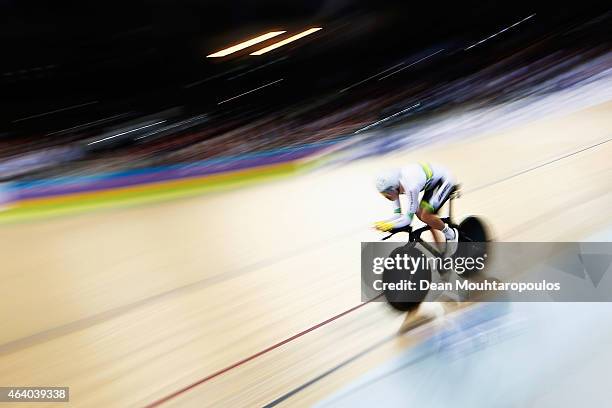 Alexander Edmondson of Australia Cycling Team competes in the Mens Individual Pursuit qualifying race during day 4 of the UCI Track Cycling World...