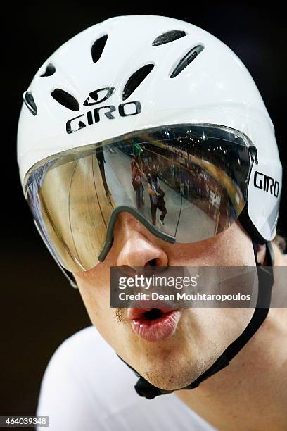 Alexander Edmondson of Australia Cycling Team looks on before he competes in the Mens Individual Pursuit qualifying race during day 4 of the UCI...
