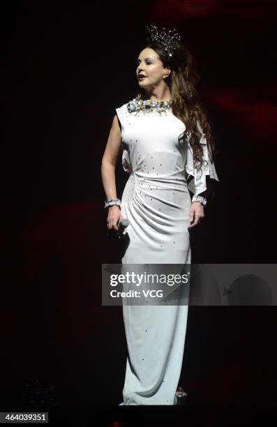 Sarah Brightman performs on stage during her concert at the Great Hall of the People on January 19, 2014 in Beijing, China.