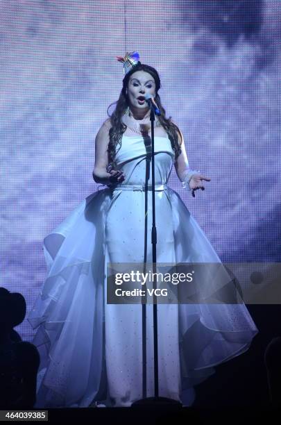 Sarah Brightman performs on stage during her concert at the Great Hall of the People on January 19, 2014 in Beijing, China.