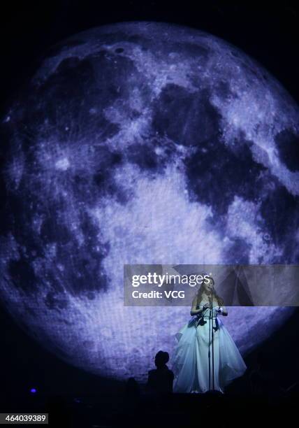 Sarah Brightman performs on stage during her concert at the Great Hall of the People on January 19, 2014 in Beijing, China.