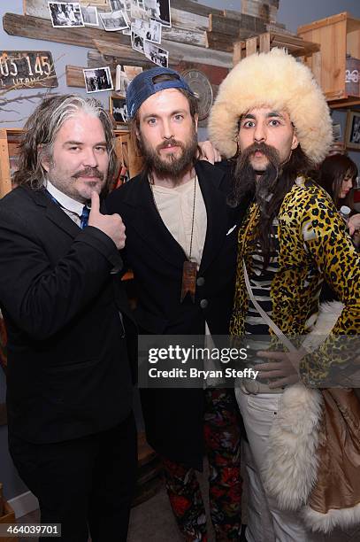 Chris Holmes, singer/song writer Alex Ebert and Alexander Antebi appear at the YouTube on Main Street and SPIN party at the 2014 Sundance Film...