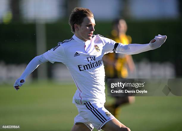 Martin Odegaard of Real Madrid Castilla in action during the Segunda Division B match between Real Madrid Castilla v Barakaldo CF at estadio Alfredo...