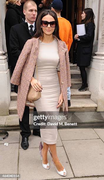 Michelle Keegan arrives at the Julien Macdonald show during London Fashion Week Fall/Winter 2015/16 at British Foreign and Commonwealth Office on...