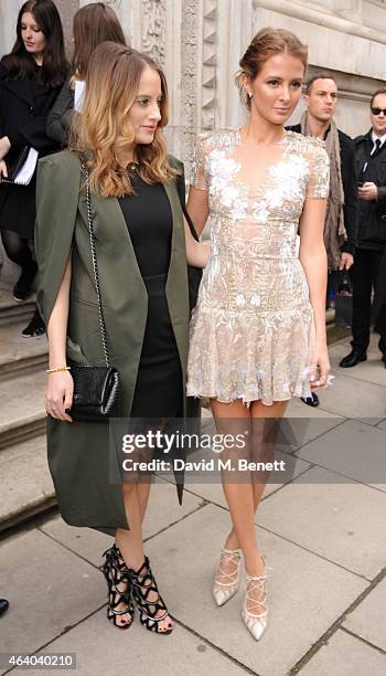 Rosie Fortescue and Millie Mackintosh arrive at the Julien Macdonald show during London Fashion Week Fall/Winter 2015/16 at British Foreign and...