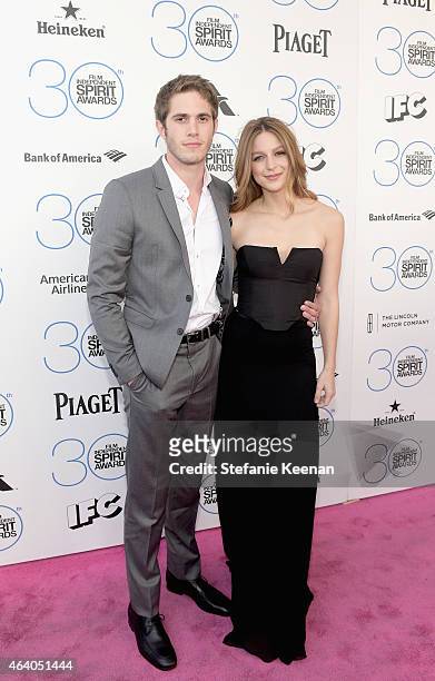 Actors Blake Jenner and Melissa Benoist attend the 30th Annual Film Independent Spirit Awards at Santa Monica Beach on February 21, 2015 in Santa...