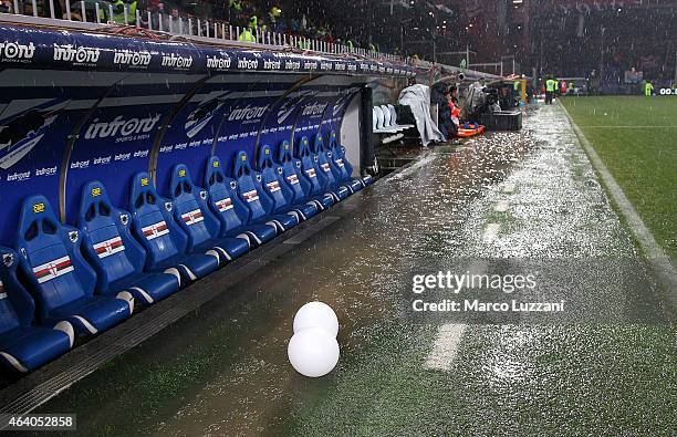 General view of Stadio Luigi Ferraris before the Serie A match between UC Sampdoria and Genoa CFC suspended because of heavy rainfall on February 21,...