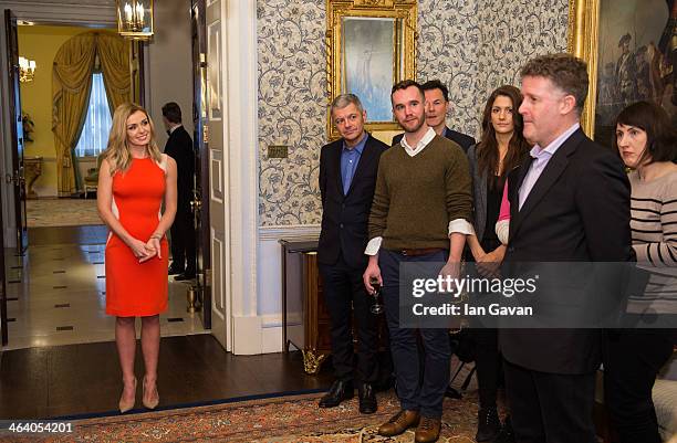 Katherine Jenkins hosts a breakfast for key press to announce her signing new deal with Decca Records at The Ritz on January 20, 2014 in London,...