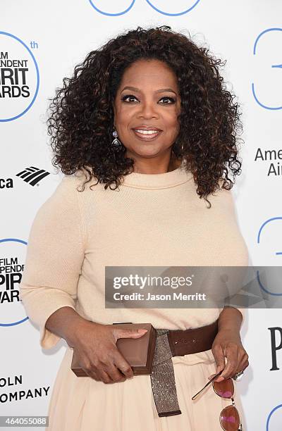 Oprah Winfrey attends the 2015 Film Independent Spirit Awards at Santa Monica Beach on February 21, 2015 in Santa Monica, California.