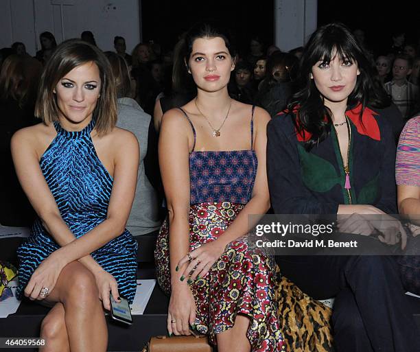 Caroline Flack, Pixie Geldof and Daisy Lowe attend the House of Holland show during London Fashion Week Fall/Winter 2015/16 at University of...