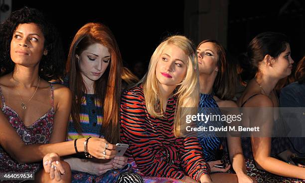 Aluna Francis, Nicola Roberts, Pixie Lott and Caroline Flack attend the House of Holland show during London Fashion Week Fall/Winter 2015/16 at...