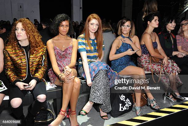 Jess Glynne, Aluna Francis, Nicola Roberts, Caroline Flack, Pixie Geldof and Daisy Lowe attend the House of Holland show during London Fashion Week...