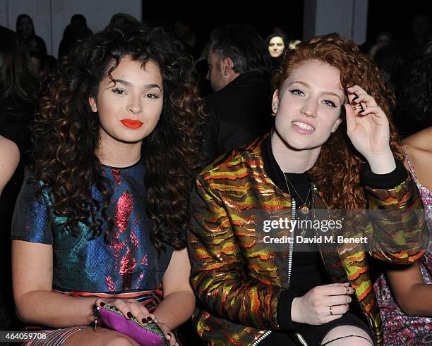 Ella Eyre and Jess Glynne attend the House of Holland show during London Fashion Week Fall/Winter 2015/16 at University of Westminster on February...