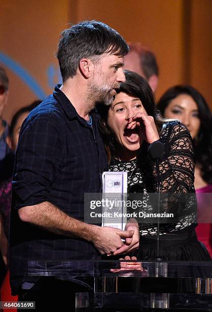 Director Paul Thomas Anderson and casting director Cassandra Kulukundis accept the Robert Altman Award for 'Inherent Vice' onstage during the 2015...